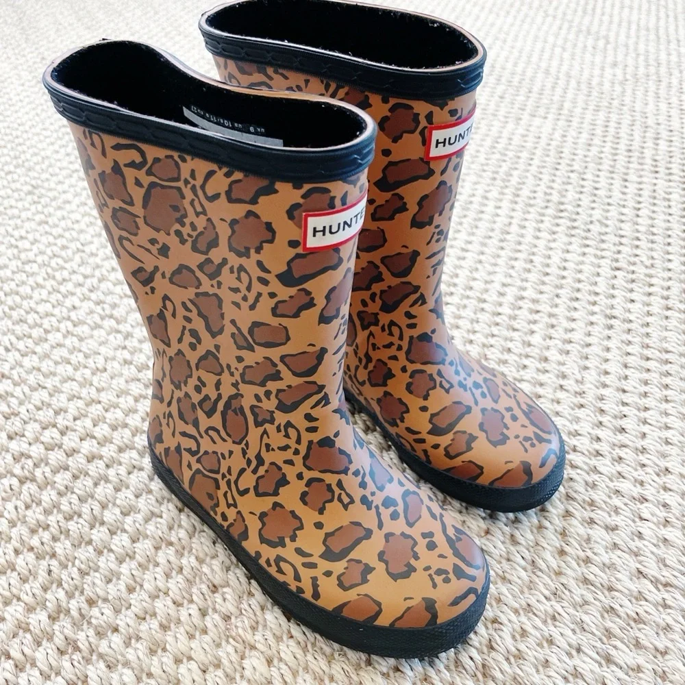Hunter Kids Leopard-Print Rain Boots - Hunter unisex-child Original Leopard 10 - Picture 1 of 7
